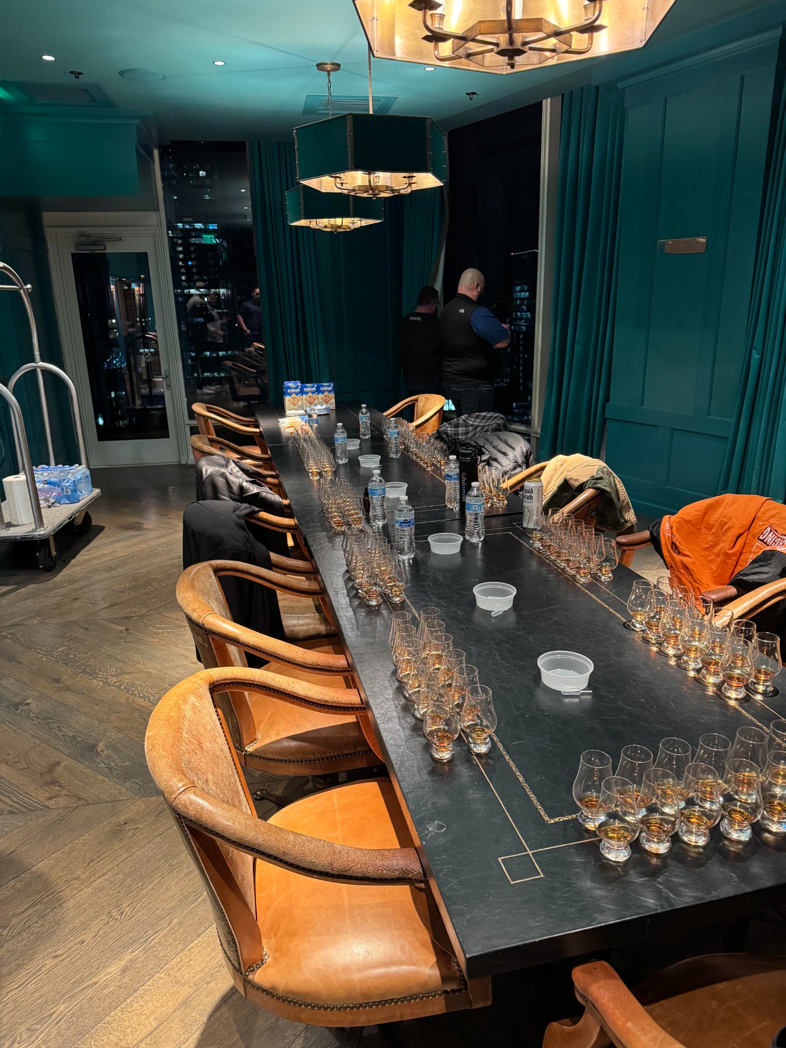 A private tasting table arranged with whiskey glasses